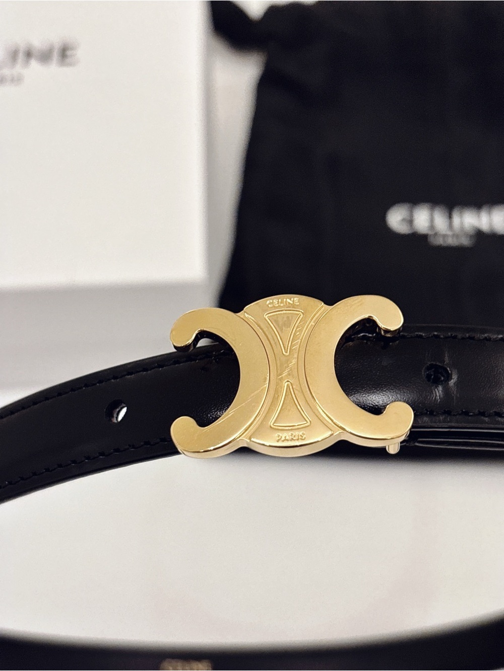 Celine Triomphe Belt Black/Gold (size 75) - Picture 2 of 5